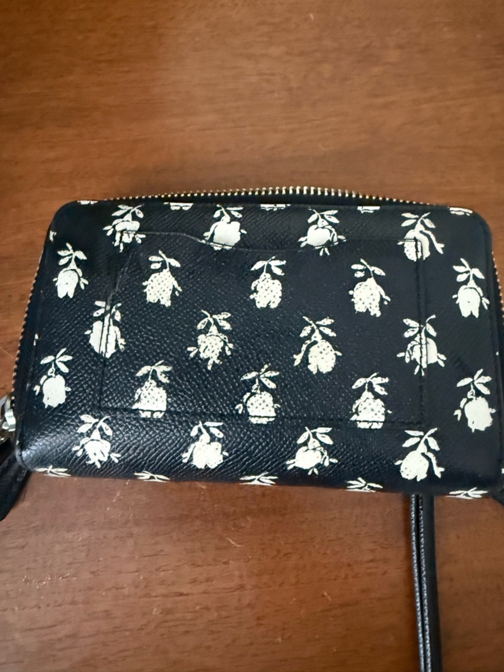 Coach Black and Cream Floral Zip Wristlet - Picture 2 of 4